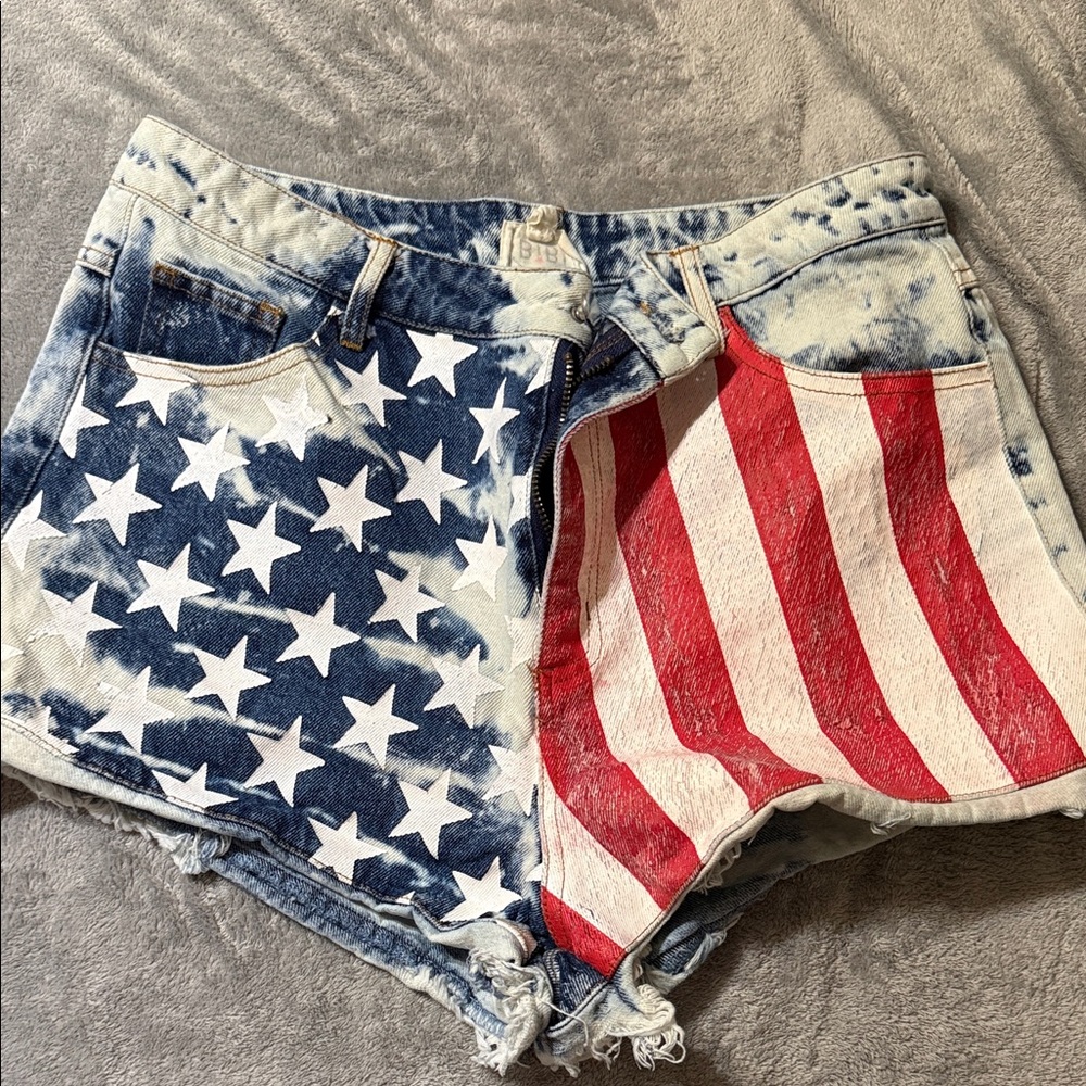 BiBi Flag-Print Denim Shorts in Red, White & Blue